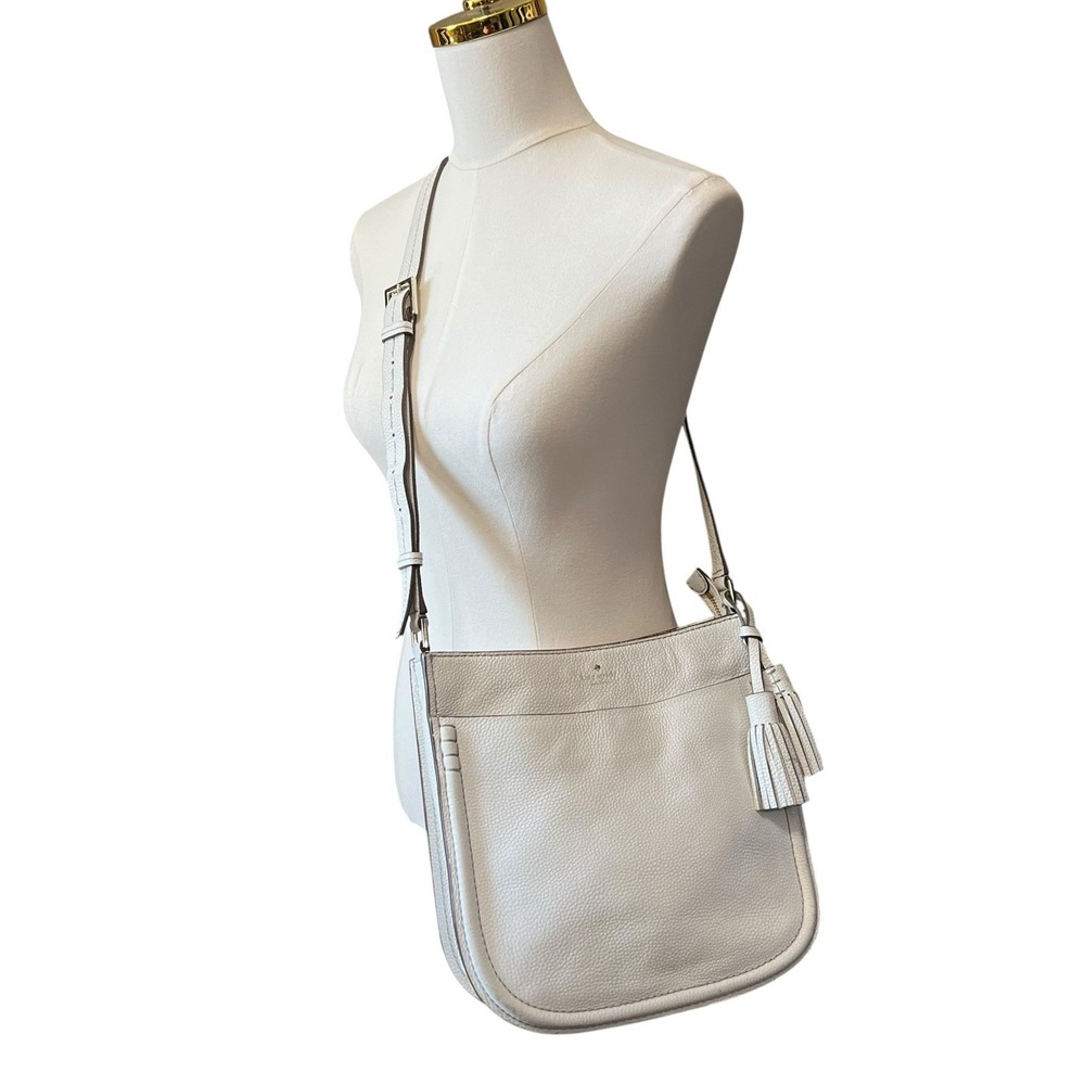 Kate Spade Shoulder Bag Adjustable Crossbody White Pebble Grain Soft Leather